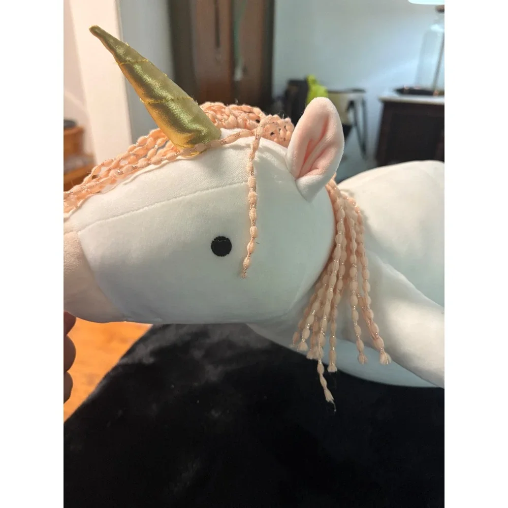 Pillowfort Unicorn Plush Stuffed Animal Pillow White Gold Horn Pink Fringe Mane